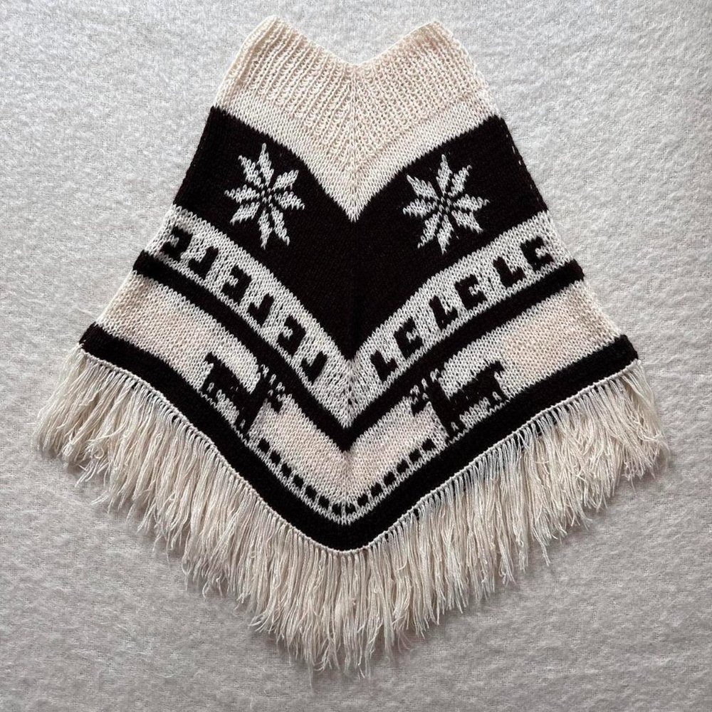 Women's Cream and Brown Vintage Poncho